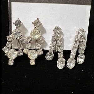 Elegant Silver Crystal Drop Earrings - 2 sets, screw back